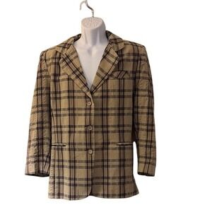 BT Limited Mens Tan‎ Navy Plaid Blazer Jacket Size Medium